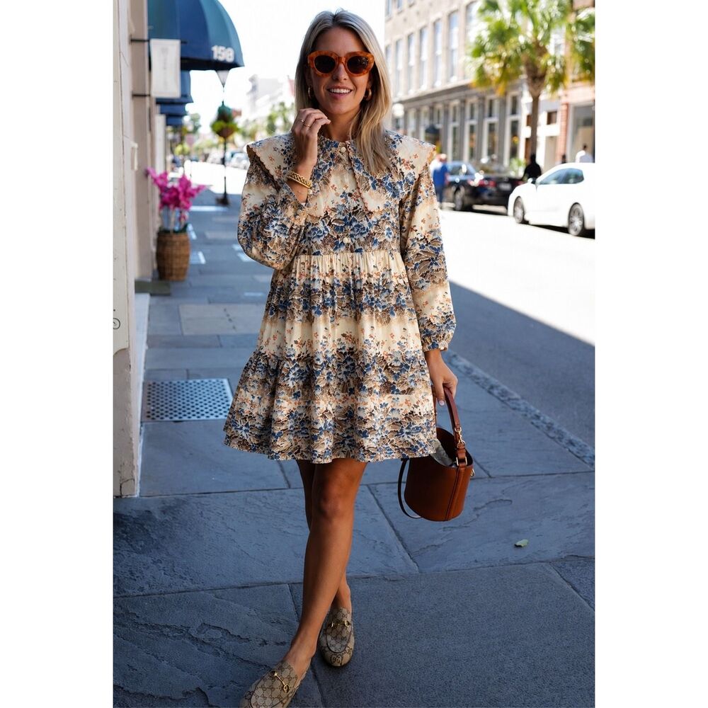NWOT Hunter Bell Georgia Print Tiered Mini Dress XS Jungle Long Sleeve Resort ,